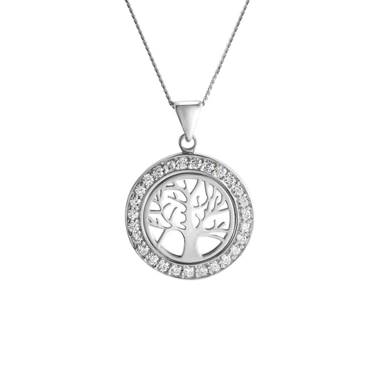 Anhänger mit Kette aus 925/- Sterling Silber rhodiniert mit Lebensbaum 40/45cm