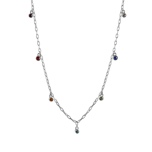 Collier aus 925 Sterling Silber rhodiniert mit 7 Kristallen bunt