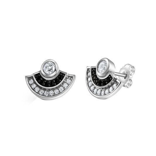 Ohrstecker aus 925/- Sterling Silber rhodiniert mitschwarzen und weissen Zirkonia
