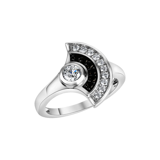 Damenring aus 925/- Sterling Silber rhodiniert mit schwarzen und weissen Zirkonia