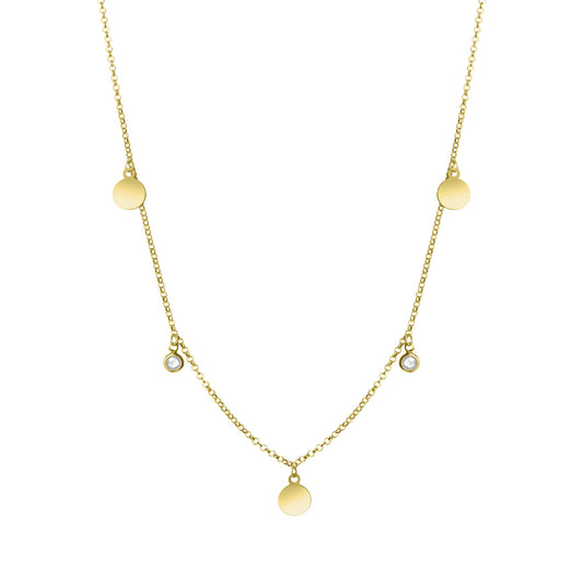 Collier aus 925/- Sterling Silber vergoldet mit 3 Plättchen glanz und 2 Zirkonia