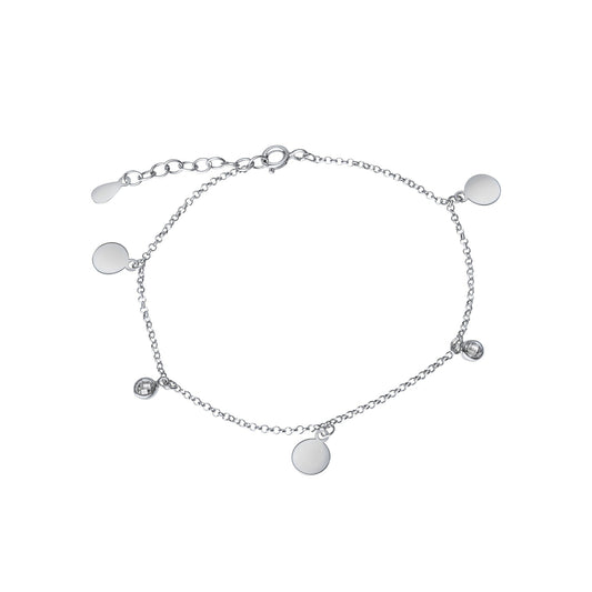 Armband aus 925 Sterling Silber rhodiniert mit 3 Plättchen glanz und 2 Zirkonia weiss
