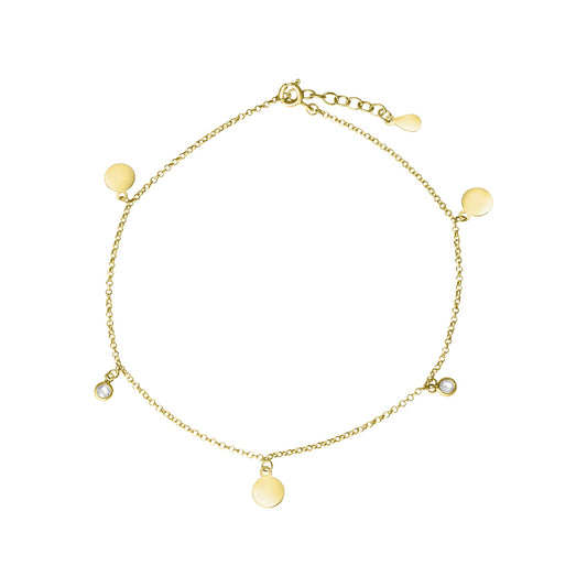 Armband aus 925 Sterling Silber vergoldet mit 3 Plättchen glanz und 2 Zirkonia weiss