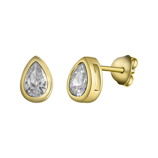Ohrstecker 925/- Sterling Silber vergoldet 2 Zirkonia weiß Tropfenform
