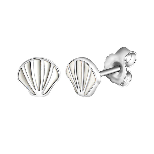 Ohrstecker aus 925/- Sterling Silber rhodiniert Motiv Muschel mit weißem Lack