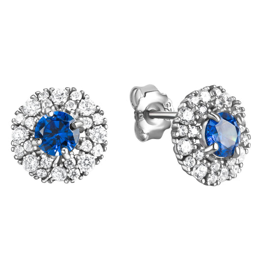 Ohrstecker aus 925/- Sterling Silber rhodiniert mit Zirkonia blau und weiß