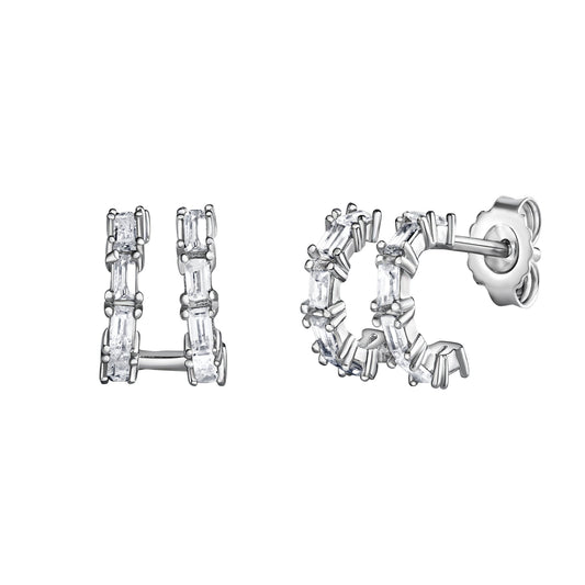 Ohrstecker halbrund aus 925/- Sterling Silber rhodiniert mit Zirkonia