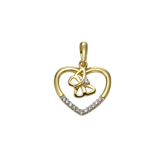 Anhänger Herz aus 925/- Sterling Silber vergoldet teilweise rhodiniert mit Schmetterling