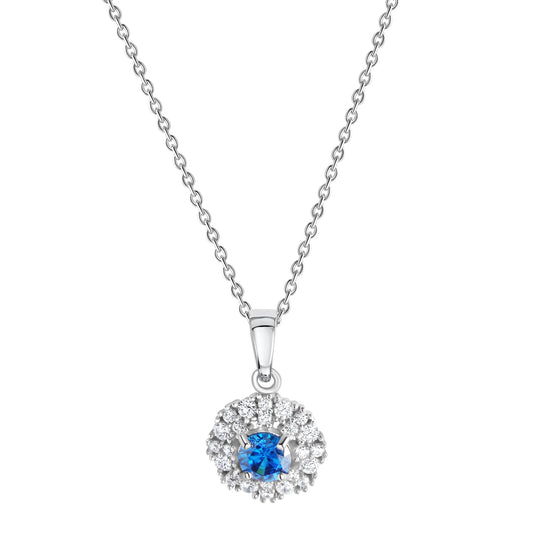 Collier Anhänger mit Kette aus 925/- Sterling Silber rhodiniert mit Zirkonia in blau und weiß
