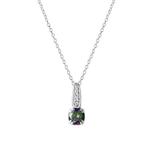 Collier Anhänger mit Kette aus 925/- Sterling Silber rhodiniert mit Zirkonia in weiß und mystic grün