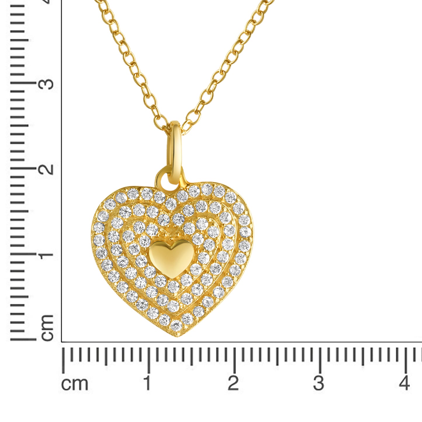 Herz-Halsketten-Anhänger mit Halskette Damen 925-Sterling Silber vergoldet Zirkonia 42+3cm