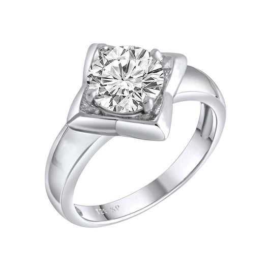 Damenring aus 925/- Sterling Silber rhodiniert mit 1 Zirkonia weiss