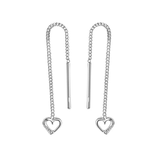 Durchzieh-Ohrringe aus 925/- Sterling Silber rhodiniert mit Herz