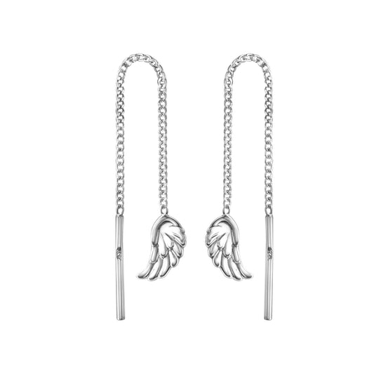 Durchzieh-Ohrringe aus 925/- Sterling Silber rhodiniert mit Engelsflügel