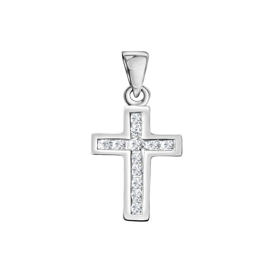 Anhänger aus 925/- Sterling Silber rhodiniert Kreuz mit Zirkonia