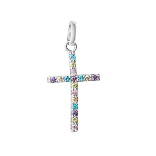 Anhänger aus 925/- Sterling Silber rhodiniert Kreuz mit bunten Zirkonia