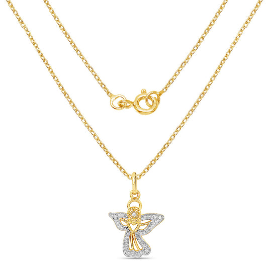 Damen-Halskette aus 925 Sterling Silber vergoldet Anhänger Engel mit 7 Diamanten 0,04ct.