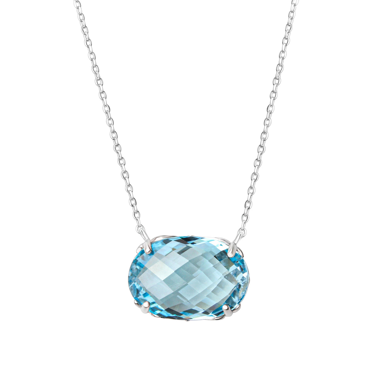 Collier Ankerkette 925/- Sterling Silber rhodiniert 45cm Blautopas beh.