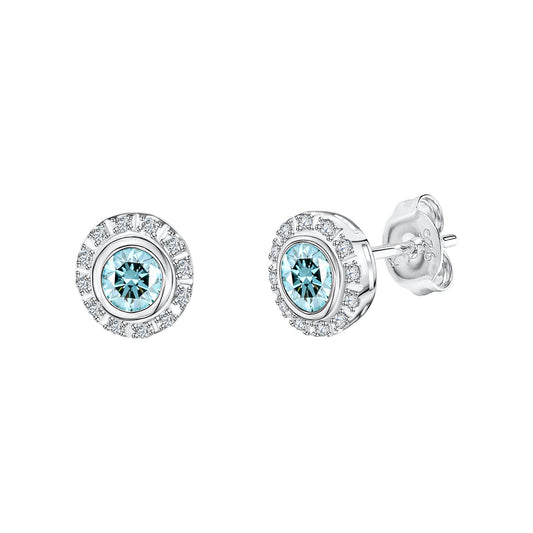Ohrstecker aus 925/- Sterling Silber rhodiniert mit 24 Weißtopas und 2 Blautopas