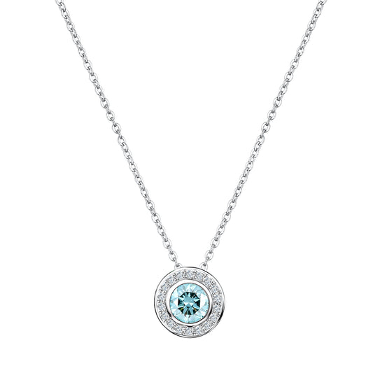 Collier aus 925/- Sterling Silber rhodiniert Anhänger mit Blautopas und Weißtopas