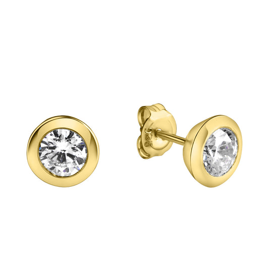 Celesta - Damen-Ohrstecker aus 925 Sterling Silber vergoldet mit weißem Zirkonia-Stein 6mm