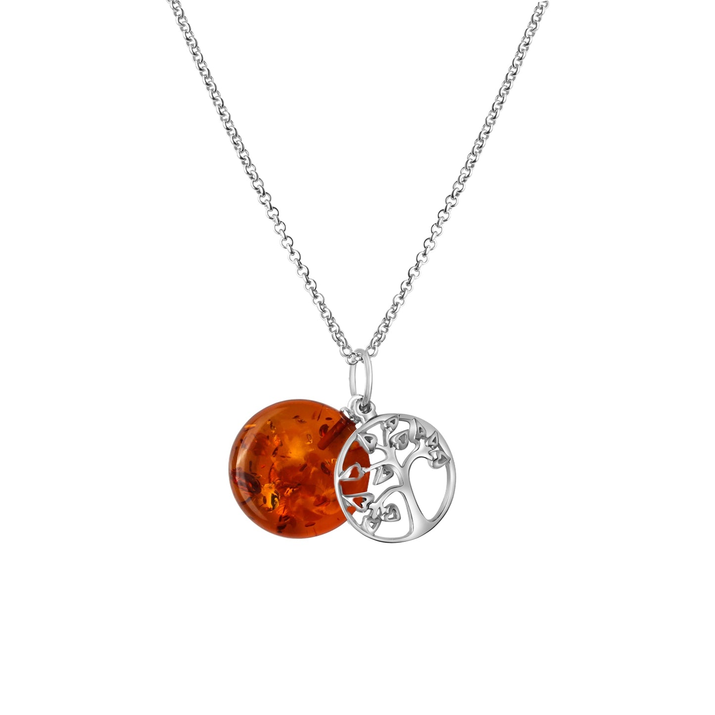 Anhänger mit Kette Panzerkette 925/- Sterling Silber rhodiniert 45,0cm Bernstein
