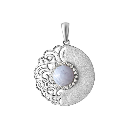 Anhänger aus 925/- Sterling Silber rhodiniert mit 20 Zirkonia und 1 Streifenachat