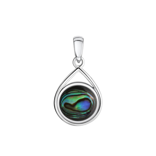 Anhänger aus 925/- Sterling Silber rhodiniert oval 2,3 cm lang Abalone blau/grün