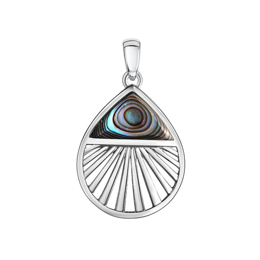Anhänger aus 925/- Sterling Silber rhodiniert oval 2,8 cm lang Abalone blau