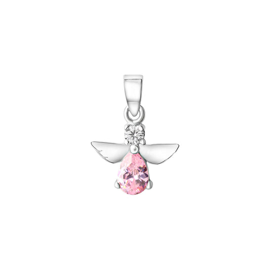Anhänger aus 925/- Sterling Silber rhodiniert Engel mit Zirkonia weiss und pink