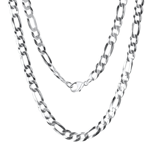 Collier Figarokette aus 925/- Sterling Silber weiß diamantiert 60 cm lang
