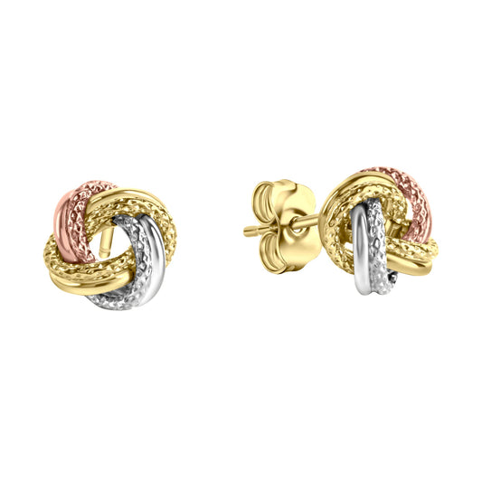 Ohrstecker Knoten aus 585/- Gelbgold tricolor strukturiert