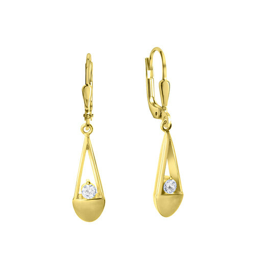 Ohrhänger aus 375/- Gelbgold glanz/matt mit 2 Zirkonia weiß