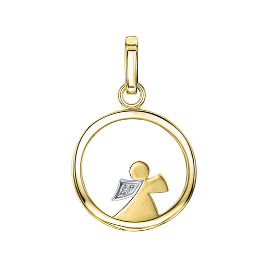 Anhänger aus 375/- Gelbgold zweifarbig rund mit 1 Zirkonia weiss