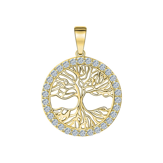 Anhänger aus 375/- Gelbgold glanz mit Zirkonia Motiv Lebensbaum