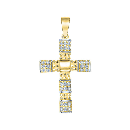 Anhänger Kreuz aus 375/- Gelbgold bicolor 40 Zirkonia weiß