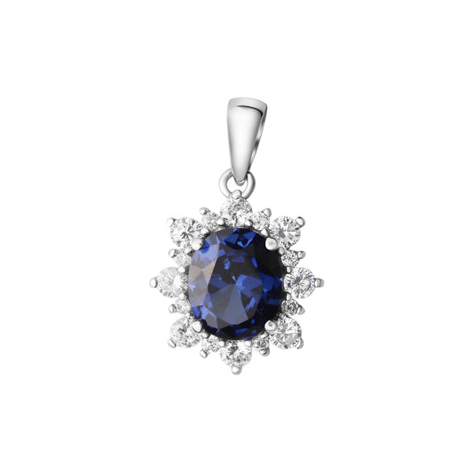 Anhänger aus 333/- Weißgold glanz mit 1 Spinel blau und 16 Zirkonia