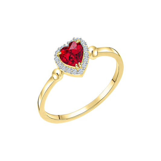 Damenring aus 375/- Gelbgold bicolor Herz mit Zirkonia in rot und weiß