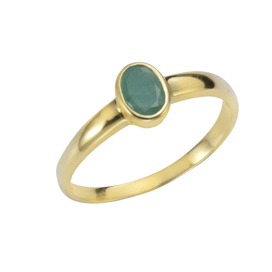Damen-Ring aus echtem 585 Gelbgold mit natürlichem Smaragd 6x4mm