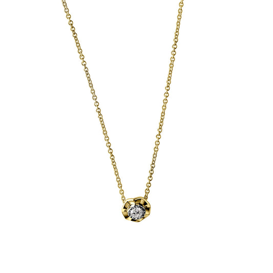 Anhänger mit Kette 585 Gold gelb zweifarbig mit Diamant Brillantschliff