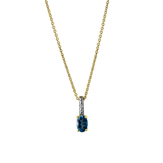 Collier Anhänger mit Kette 585/- Gelbgold bicolor mit London Topas und Diamant