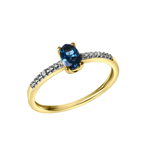 Damenring aus 585/- Gelbgold mit London Topas und Diamanten