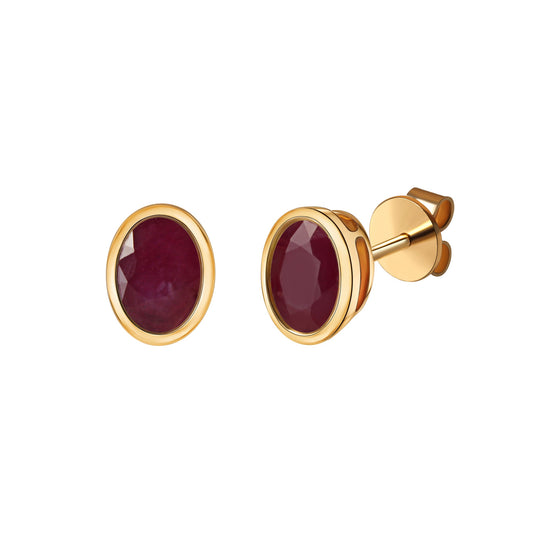 Ohrstecker aus 585/- Gelbgold glanz oval mit Rubin