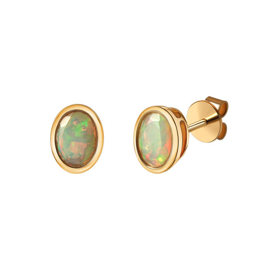 Ohrstecker Damen 585er Gelbgold glanz oval Opal, 1 Paar