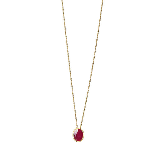 Collier Anhänger mit Kette aus 585/- Gelbgold glanz ovaler Anhänger mit Rubin