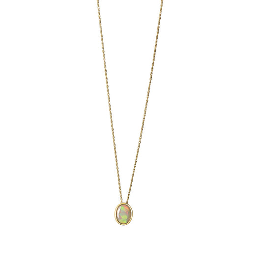 Collier Anhänger mit Kette aus 585/- Gelbgold glanz ovaler Anhänger mit Opal