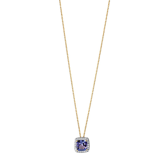 Collier Anhänger mit Kette aus 585/- Gelbgold bicolor mit 1 Tansanit und 24 Brillanten 0,109ct.