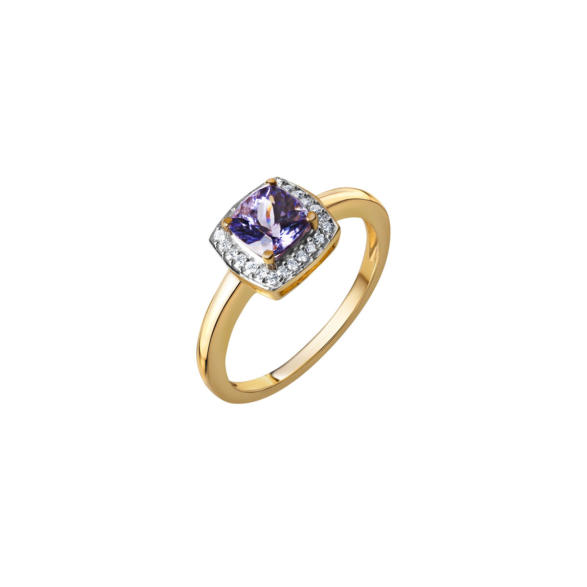 Damen-Ring 585 Gelbgold mit natürlichem Tansanit und Brillanten 0,109ct.
