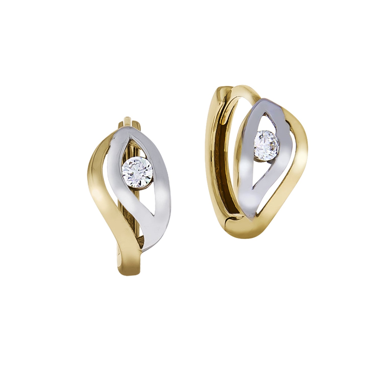 Klappcreolen 375/- Gold rhodiniert (teil) 1,4cm Zirkonia