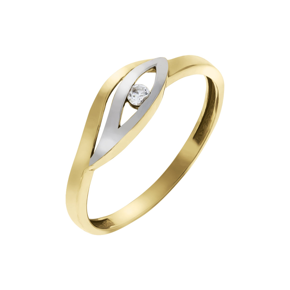 Damenring aus 375/- Gelbgold bicolor mit 1 Zirkonia